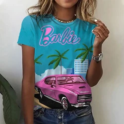 Kawaii Barbie T-Shirt Cartoon Cute Women's  Printed Round Neck T-Shirt Y2K Summer Breathable Girl Street Casual Top Gifts