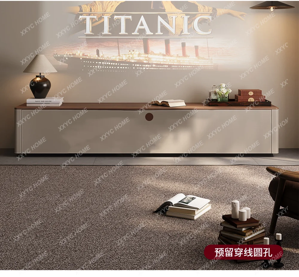 R solid wood TV cabinet, living room household small apartment minimalist walnut TV cabinet
