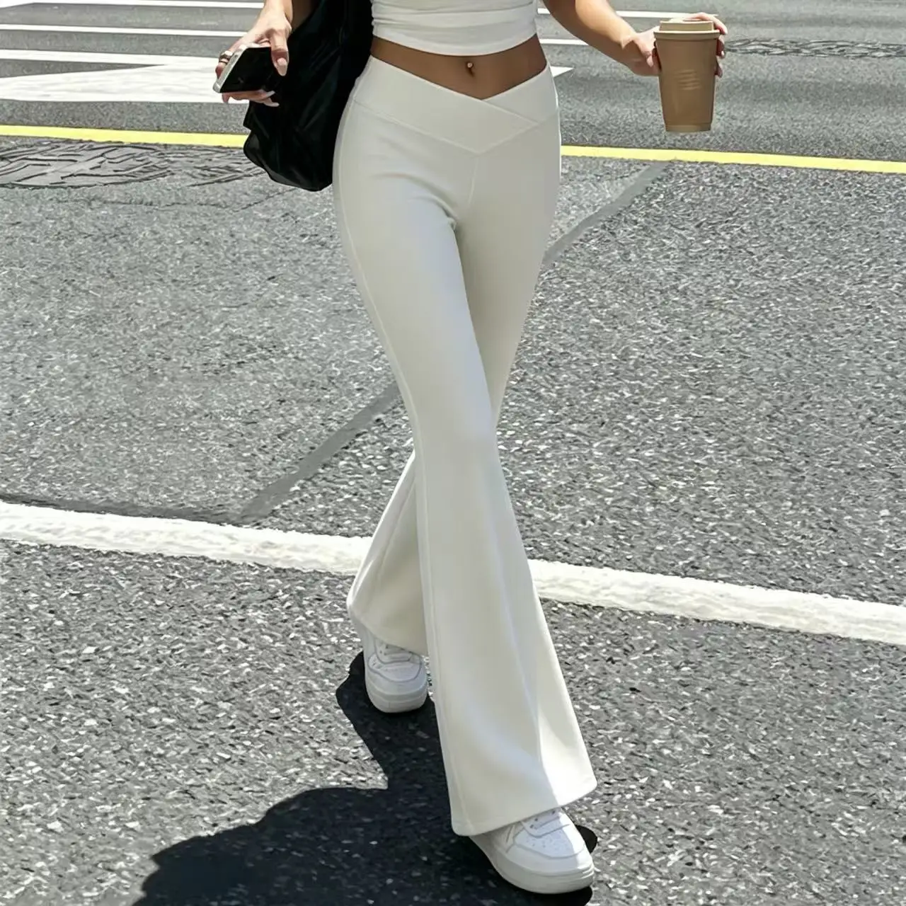 Women's cross waist flared pants, stretch yoga pants and casual pants, suitable for fitness and leisure wear - view 4