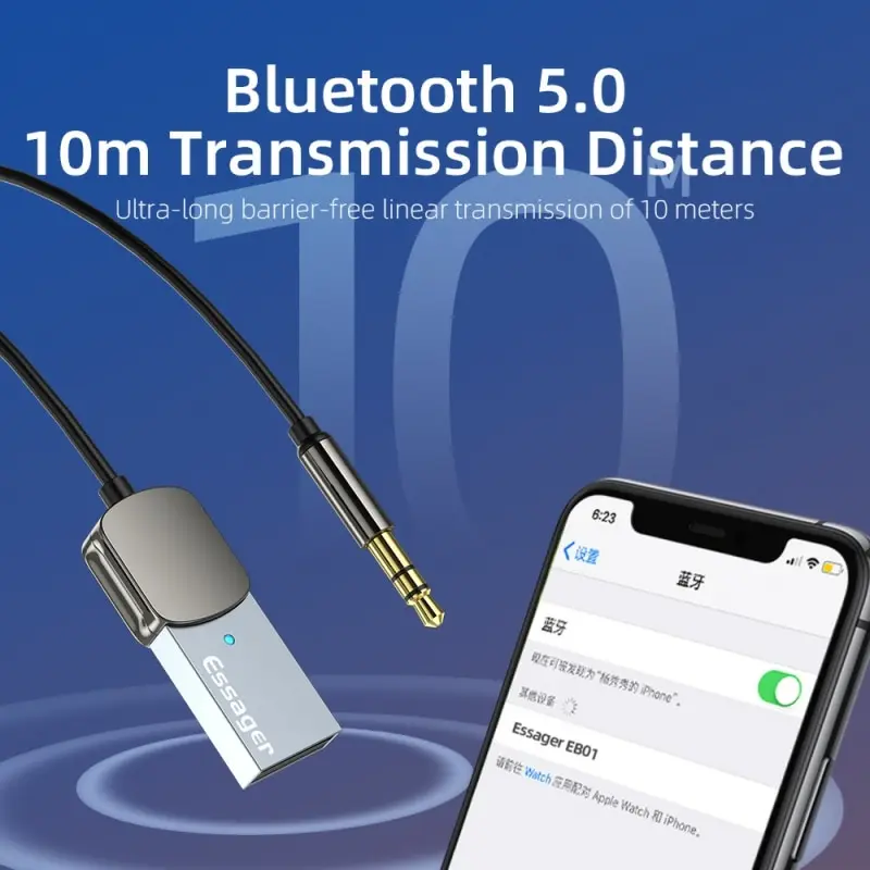 Essager Bluetooth Audio Receiver Dongle USB To 3.5mm Jack Car Audio Aux Bluetooth 5.0 Handsfree Kit For Car Receiver BT Transmit