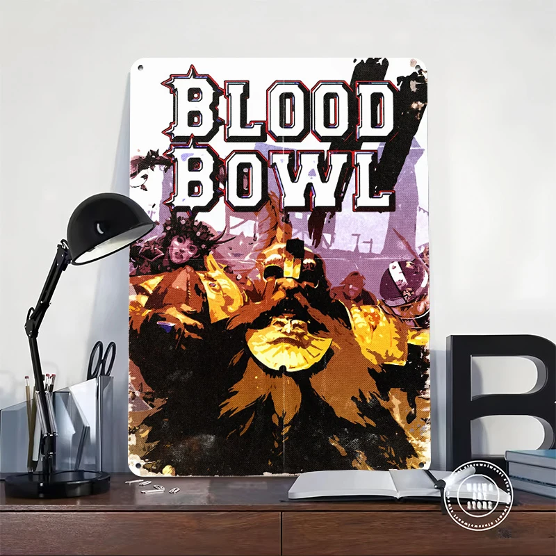 Blood Bowl Game Cover Art Tinplate Poster Customized Wall Art Retro Vintage Metal Signs for Fans Interior Decoration Living Room
