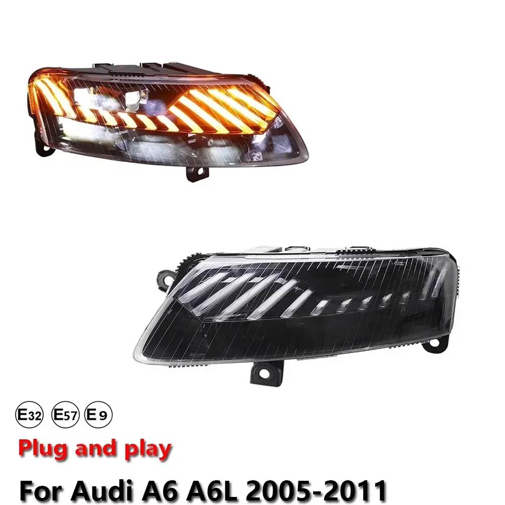 

KQX Car Accessories LED Headlight Light For Audi A6 A6L 2005-2011 DRL Projector Front Headlamp Brake Turn Signal Lamp Plug and P