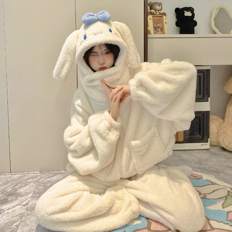 Sanrio pajamas winter hooded warm Yugui dog loungewear cartoon Sanrio pajamas pants set winter Yugui dog women's pajamas