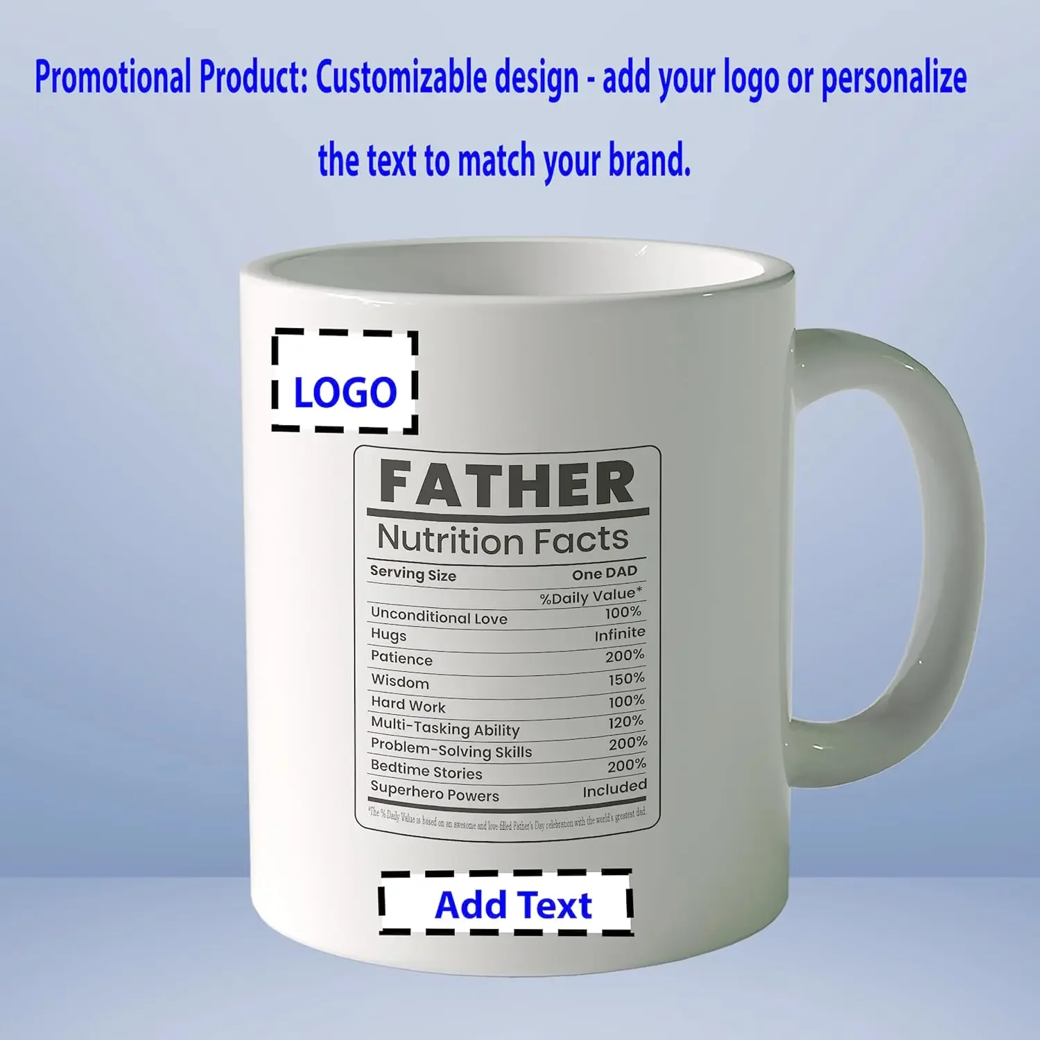 Bulk Father’s Day Coffee Mug – 11oz White Ceramic Cup Gift – Packed in Individual Boxes, Option to Customized with Logo and Text