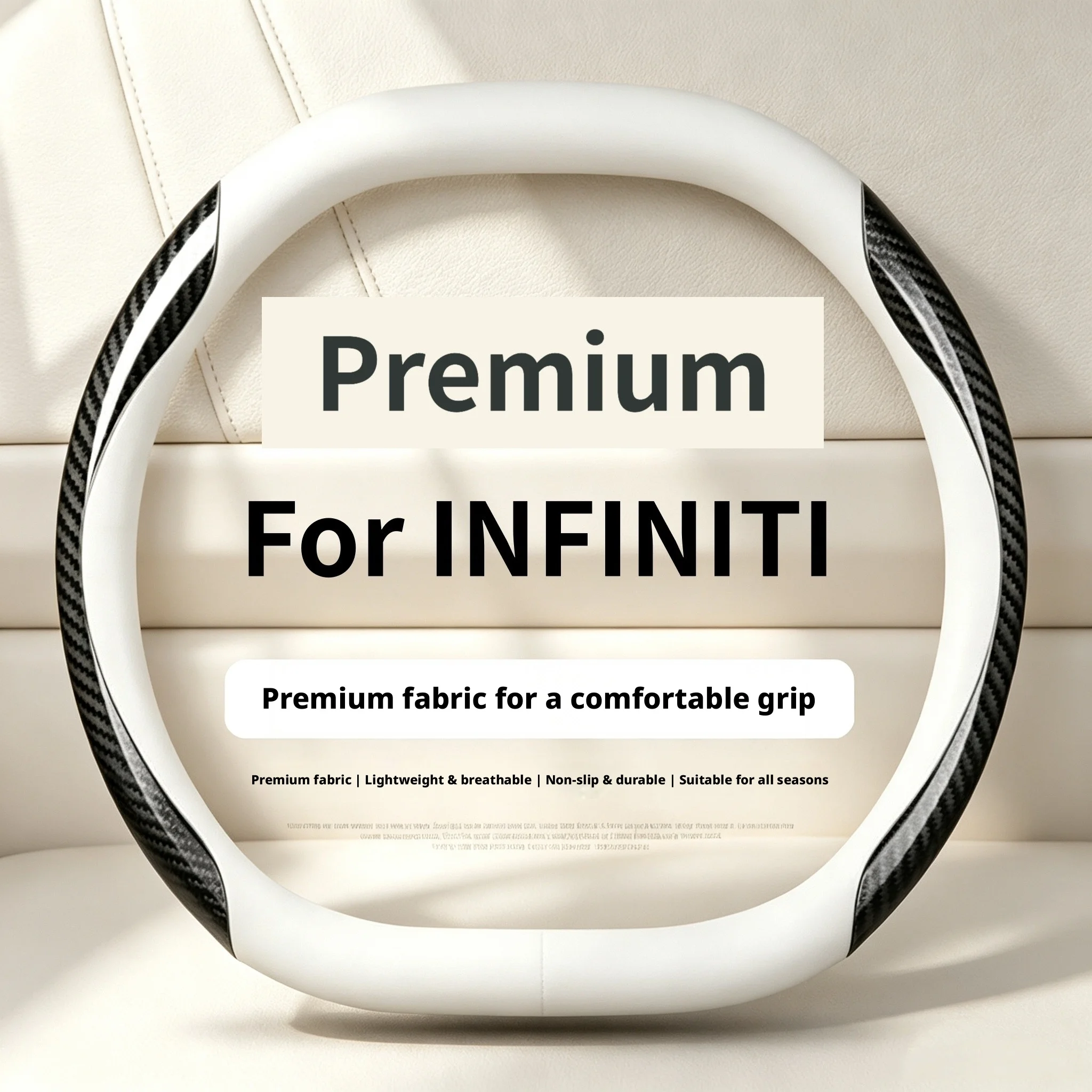 Fit 14.5-15in carbon fiber patterned steering wheel cover suitable for Infiniti Q60 Red Sport, QX55 Sport, QX80 Sport Auto Decor