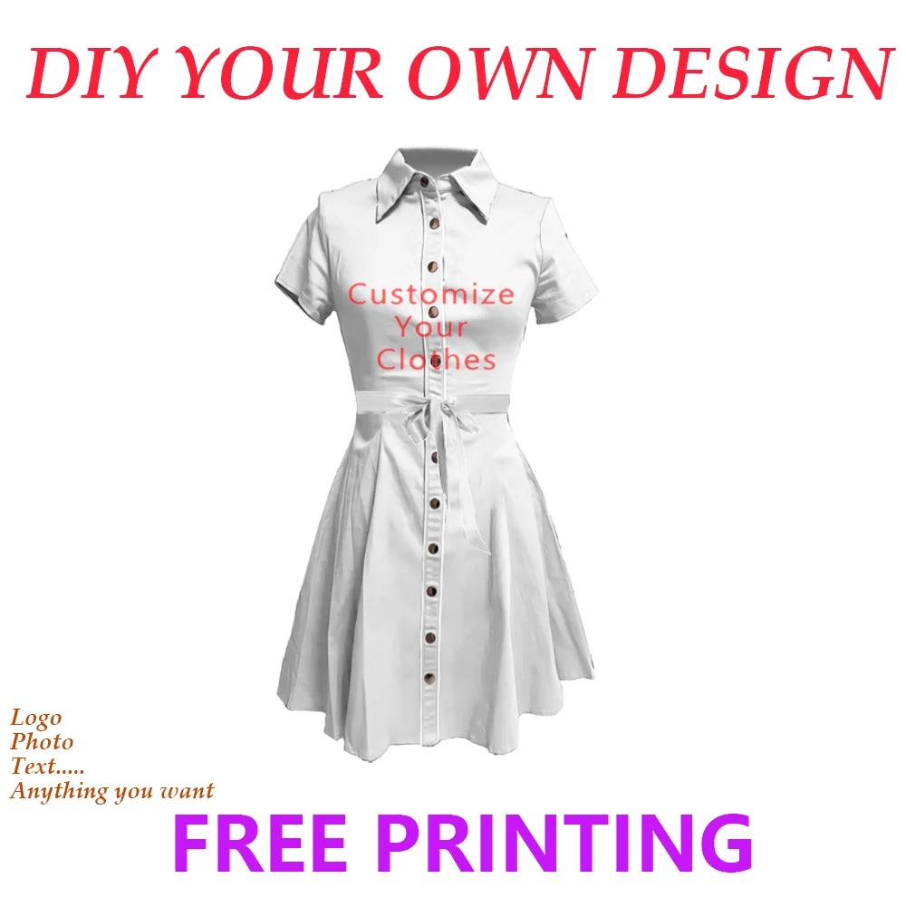 Personalizado primavera verão camisa vestidos moda feminina meninas na moda negócios casual diy vestido feminino