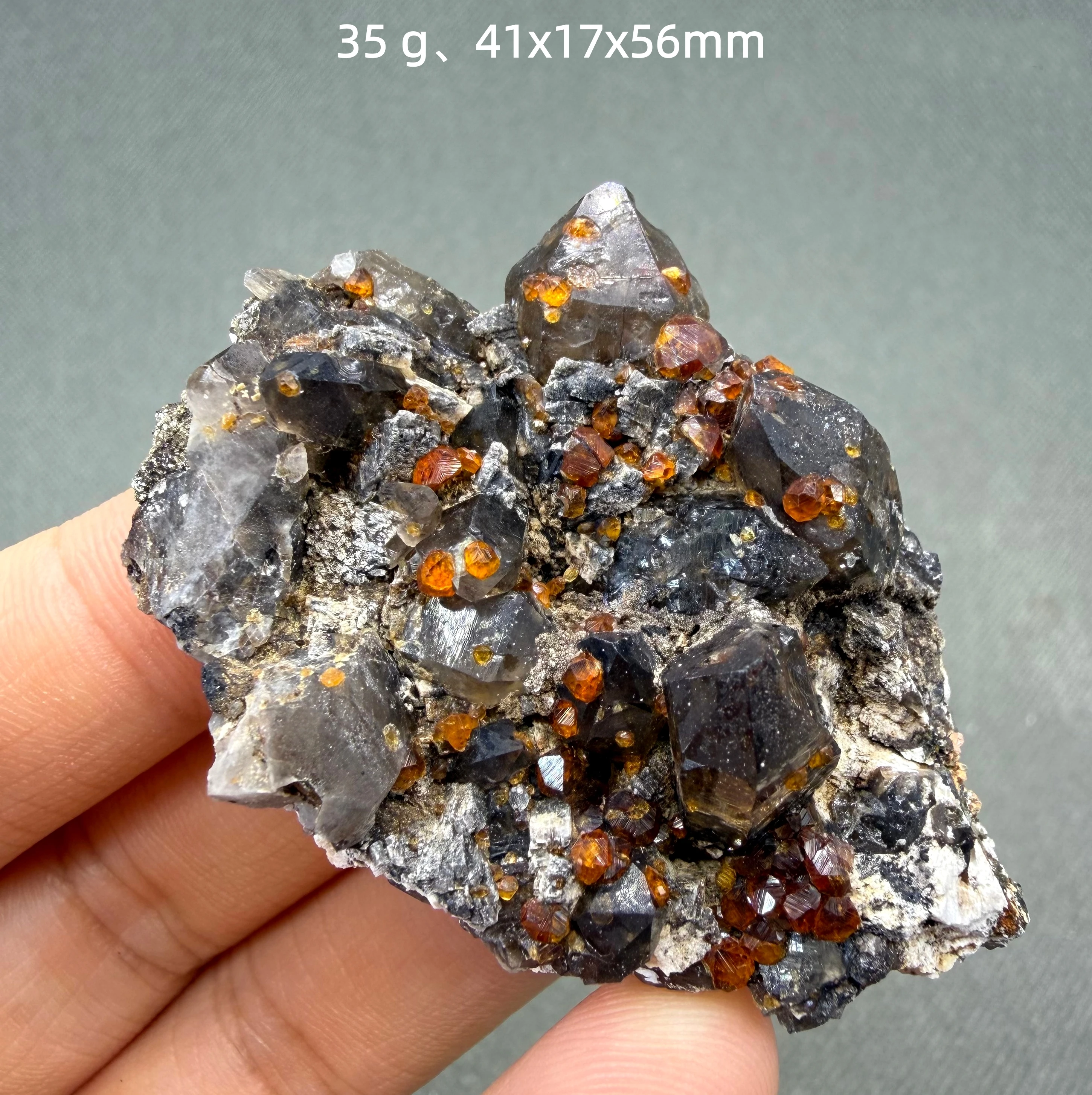 Natural rare garnet growing on crystal mineral specimens + healing quartz crystals and stones rock gemstone