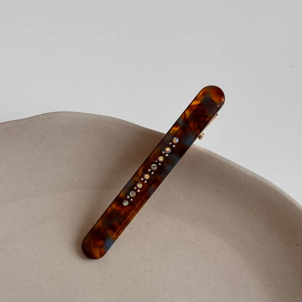 1 Stück Schildpatt-Strass Französische Haarspange aus Acetat mit Kristallen für Damen, minimalistische Haarklammer für Pony und Seitensträhnen – Detail 24
