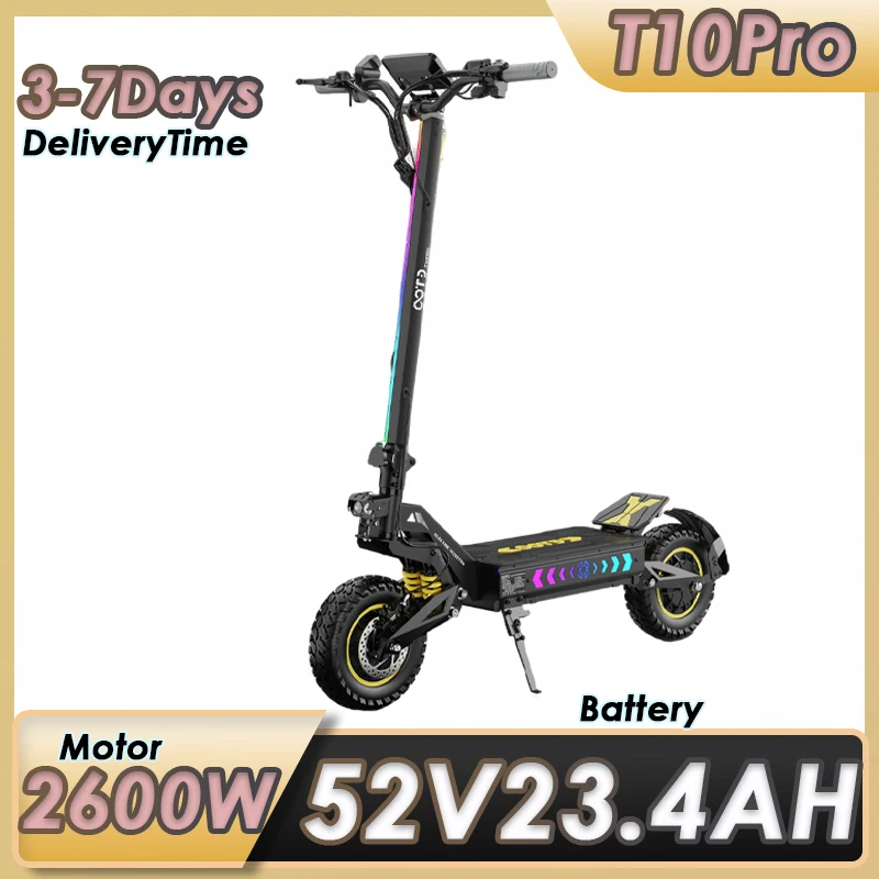 OOTD T10 Pro E-Scooter 2600W Spitzenleistung 52V 23,4AH Faltbarer Elektroroller Hydraulische Scheibenbremse 11-Zoll-Reifen Offroad-Elektroroller