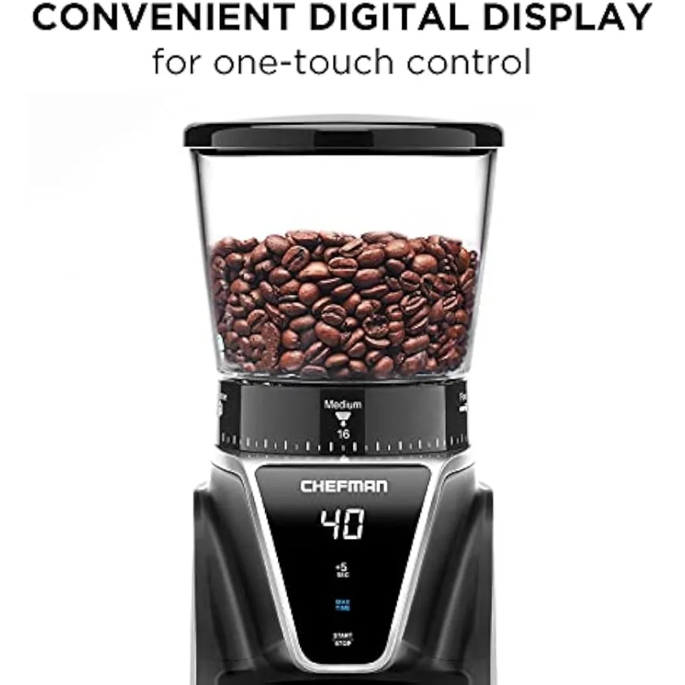 Molinillo de café con rebaba cónica, con 31 ajustes de grueso a extrafino, Control Digital de un toque y capacidad de grano de 9,7 oz