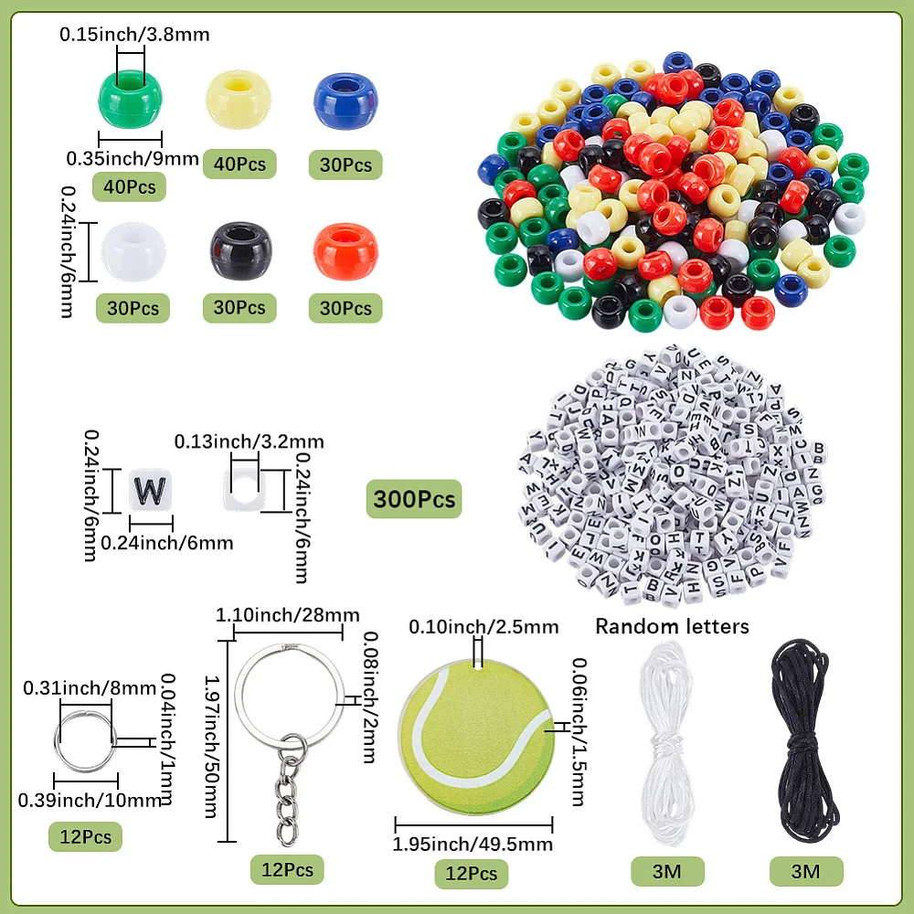 538Pcs Tennis Keychain Making Kit DIY Tennis Bead Key Chain Craft Letter Bead Charm Alphabet Bag Charms Sport Theme Party Favor