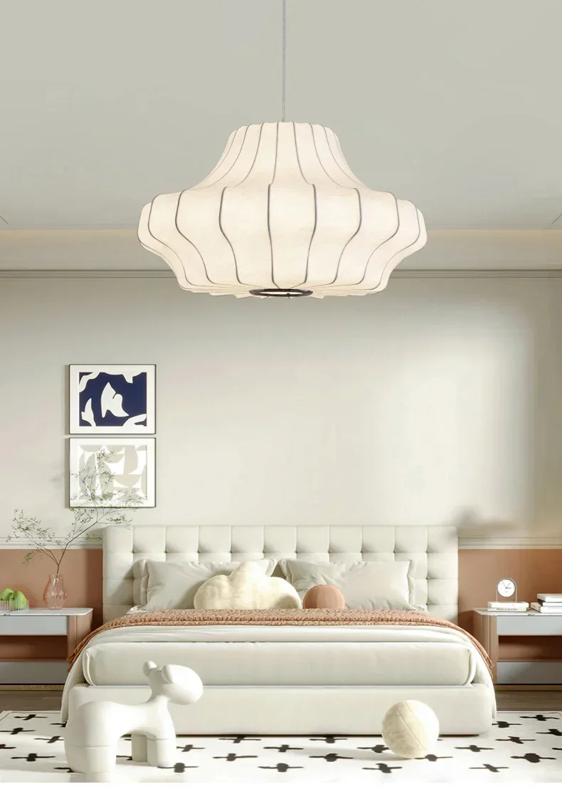 Nordic Wabi Sabi E27 Chandelier Living Room Silk LED Pendant