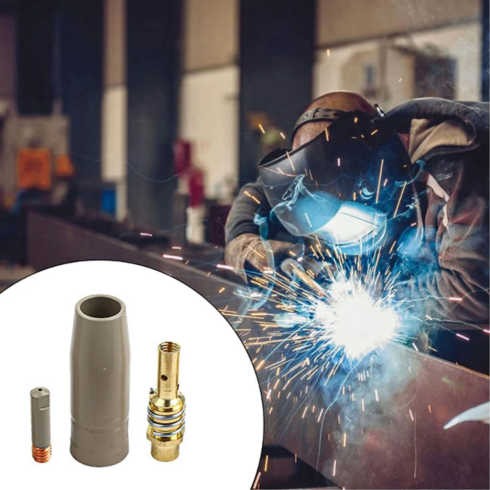 3 Piece for mig Welding Accessory Set Compatible with 15AK European Style Welding for torch Nozzle Tip and Connecting Rod