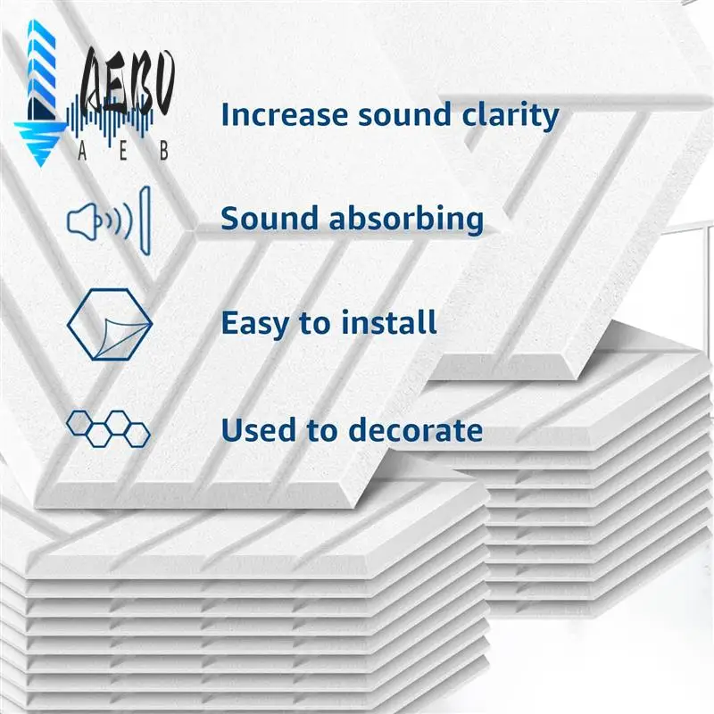 

AEB0-12 Pack Самоклеящиеся акустические панели, 14 х 12 х 0,4 дюйма, звукоизоляционные стеновые панели, звукопоглощающие панели