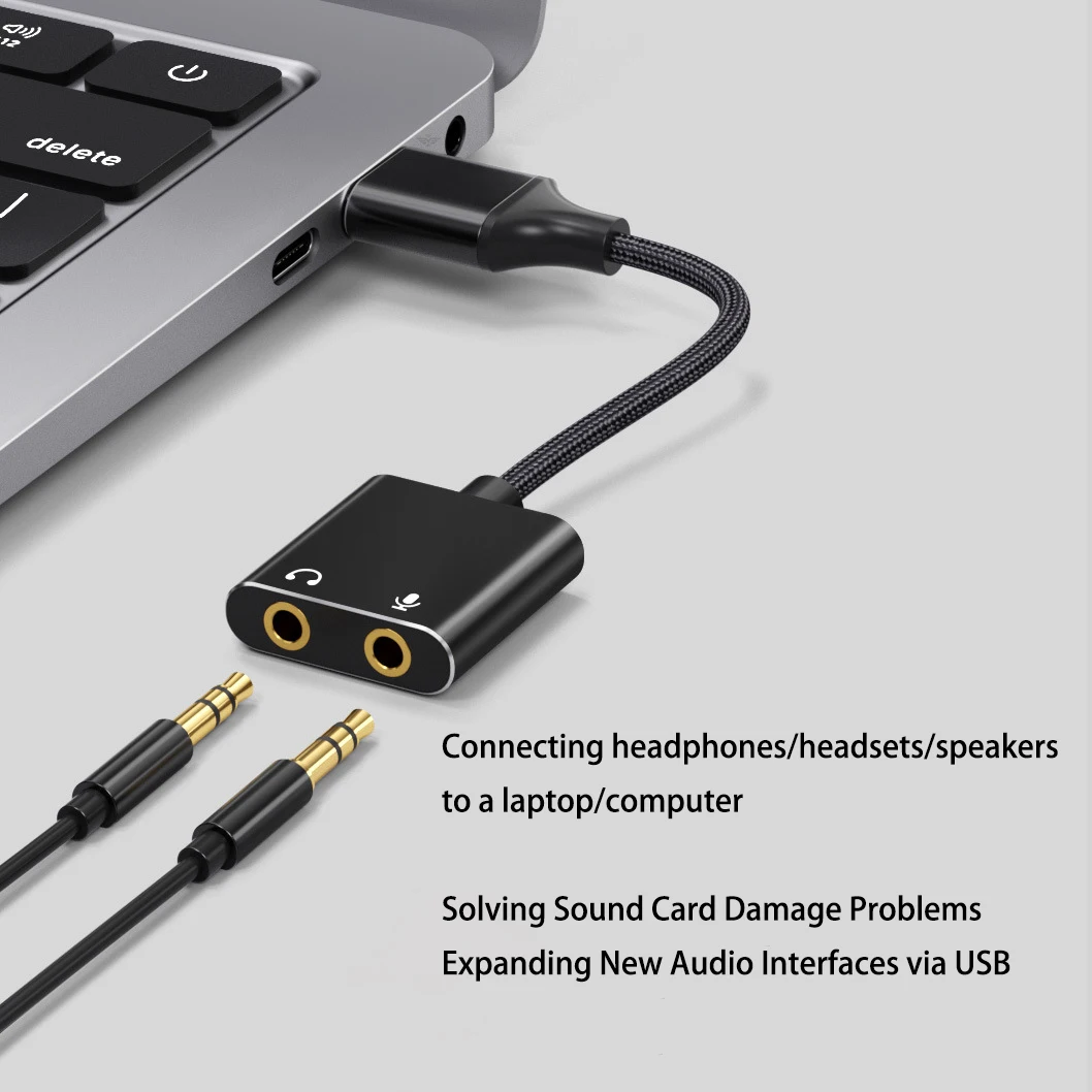 بطاقة صوت USB خارجية: قم بتوصيل سماعات الرأس والميكروفون في وقت واحد مع PC/PS4، بدون تأخير، كابل مضفر #6