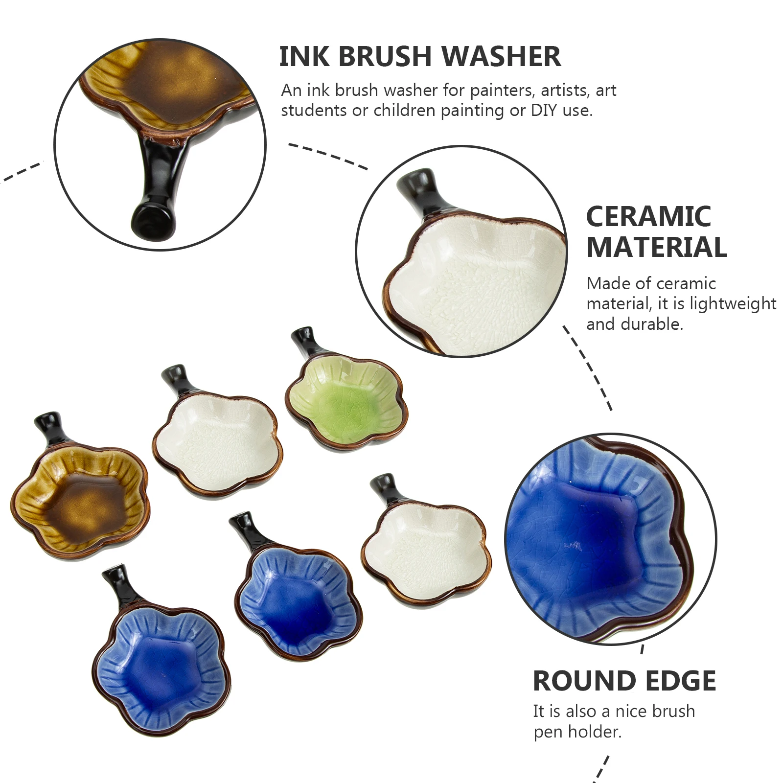 ถาดล้างพู่กันเซรามิก 6 ชิ้น สำหรับงาน DIY นักเรียนศิลปะ ถ้วยล้างพู่กันเซรามิก