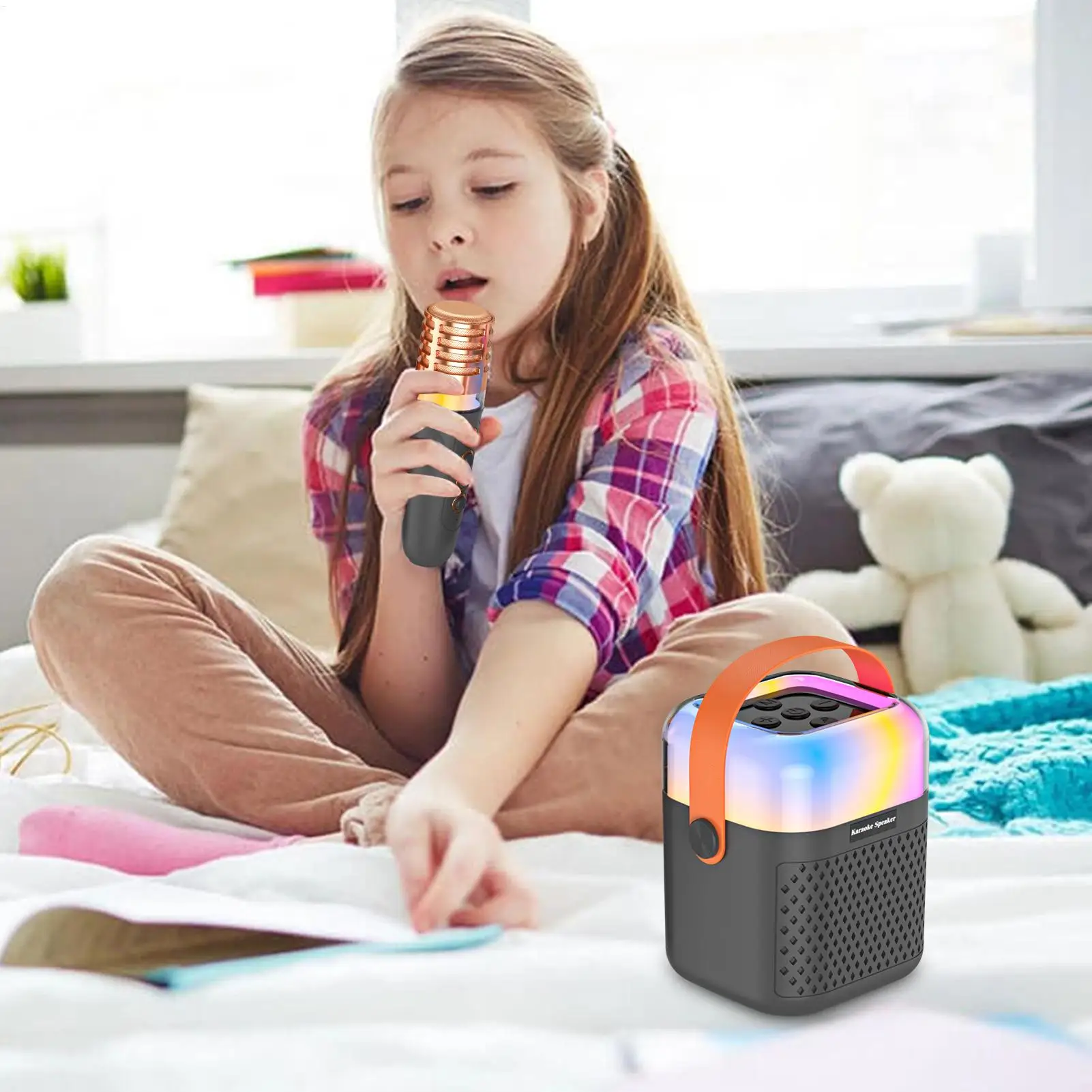 Macchina per karaoke Altoparlante per canto wireless per bambini con 2 microfoni Macchina per karaoke Giocattolo per riunioni di feste all'aperto nel cortile nel patio