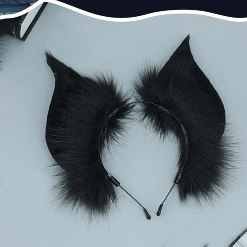Fauxs Furry Cats Ear Headbands Animes Fauxs Furs Bat Ear Headbands Halloween Cosplays Costume Animal Furry Ears Hair Hoop image 4