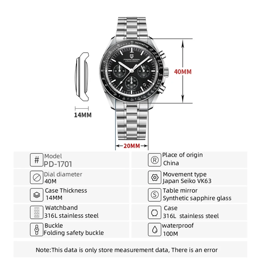 PAGANI DESIGN 2025 New Moon Men's Watches Luxury Quartz Watch For Men VK63 Chronograph AR Sapphire Mirror Ceramic Bezel Luminous