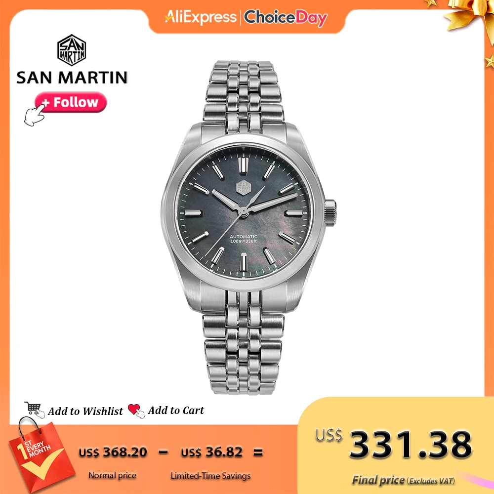 San Martin 39mm Luxury Dress Men Watch Miyota 90S5 MOP Dial Gada Automatic Mechanical Watches Waterproof 10Bar Luminous SN0144