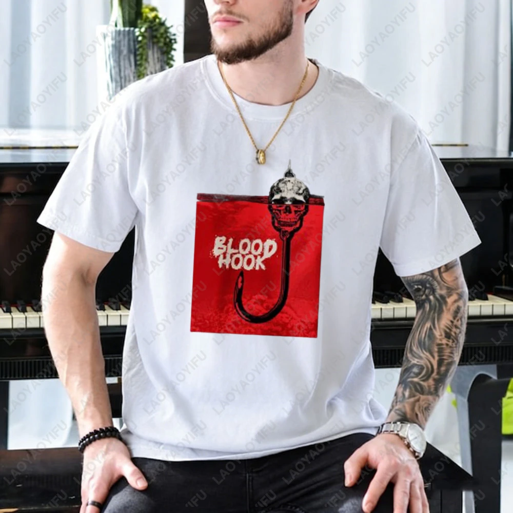 

Blood Hook Skull T-Shirt Men Women Gothic Skull Hook Graphic Casual Crew Neck Short Sleeve Cotton Top Horror Punk Rock Lover Tee