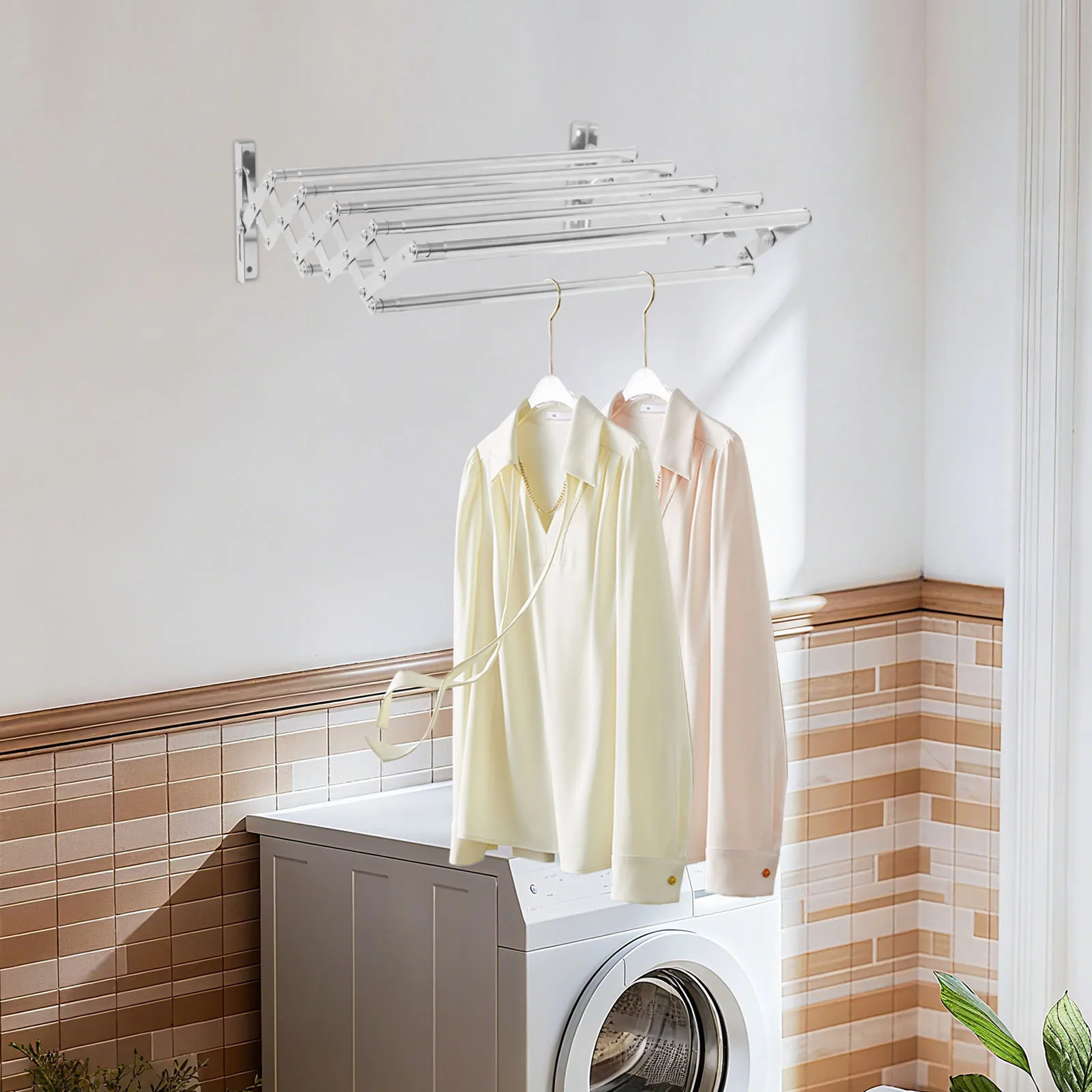42-80cm Wandmontierter Ausziehbarer Wäscheständer mit 7 Stangen, 40kg Tragkraft, Kleiderständer für Balkon, Badezimmer, Waschküche – Detail 3
