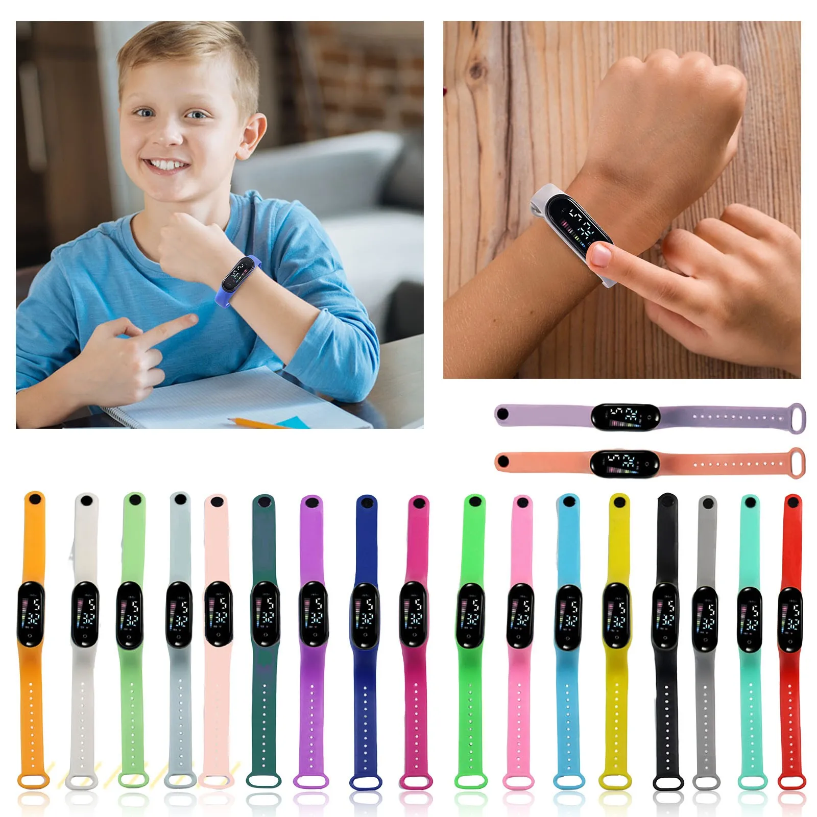 Reloj Digital Led para niños y niñas, pulsera electrónica deportiva con esfera de paso de arcoíris de silicona para estudiantes