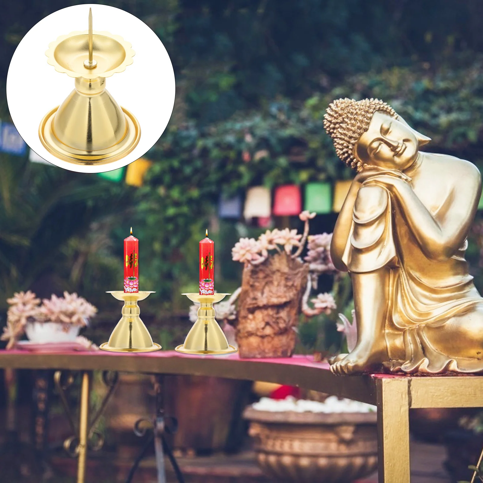 2pcs Buddha Hall Holder Iron Temple Candlestick For Home Decor Meditation Room Vintage Golden Decor Candlestick