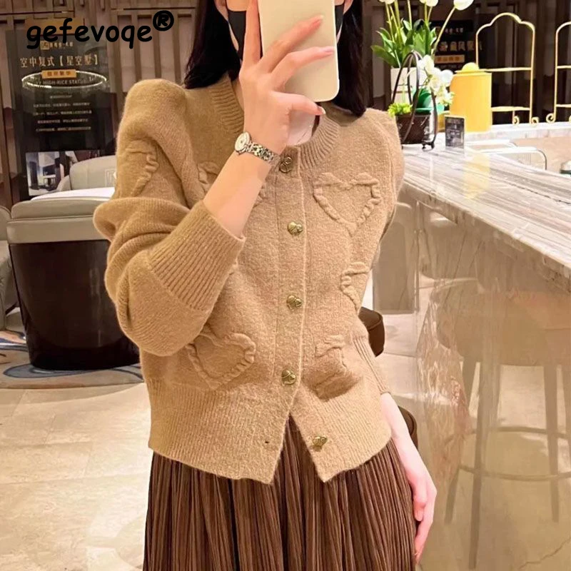 Autumn Winter Women Stylish Luxury Chic Single Breasted Knitted Cardigan Korean Vintage Elegant Long Sleeve Loose Sweater Coat