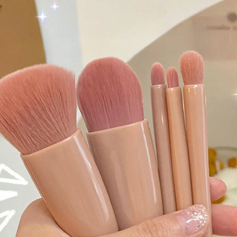 Nova escova cosmética de plástico conjunto de 5 peças de portátil rosa macio cabelo em pó blush sombra de olho fundação maquiagem ferramentas de beleza