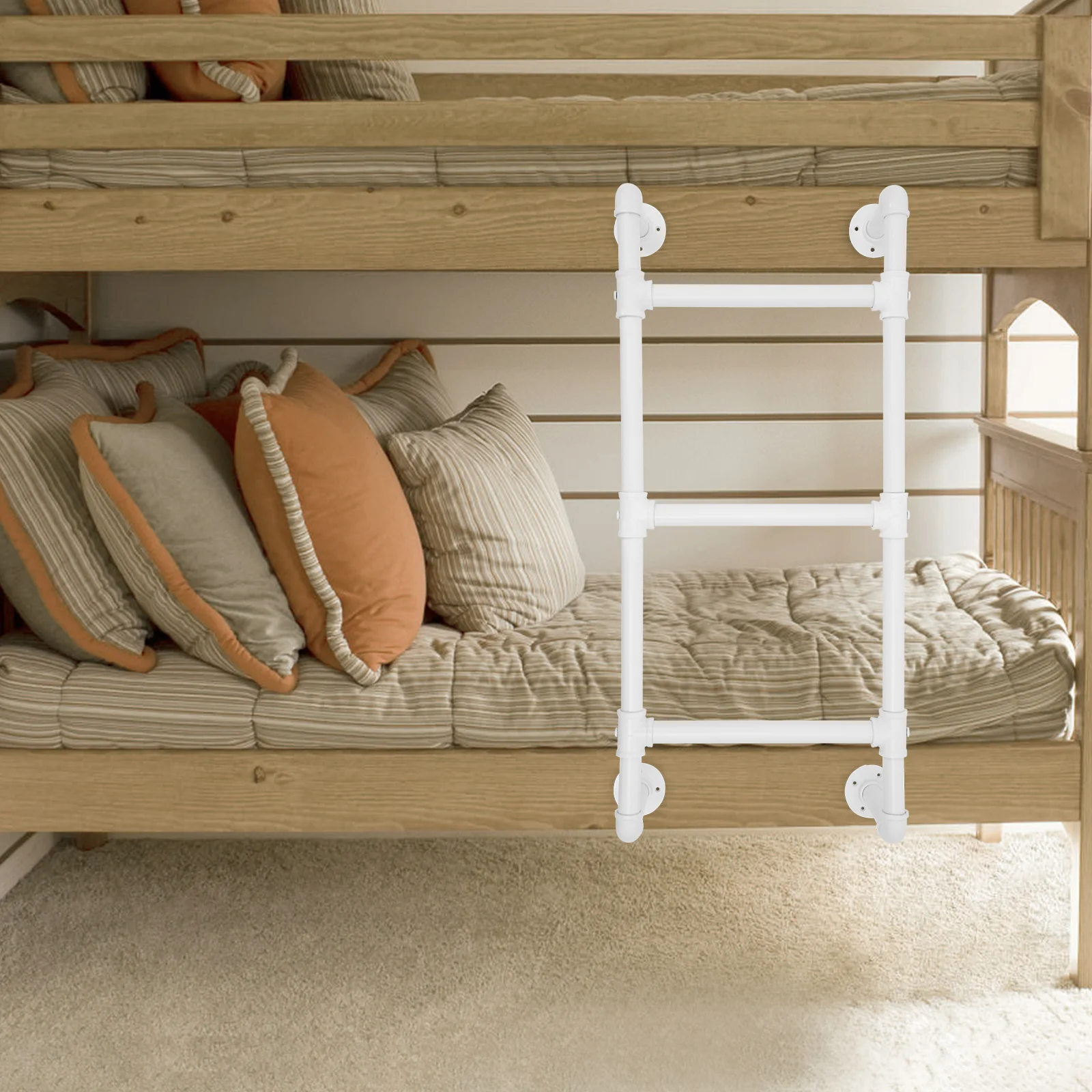 100cm 3-Step Wall Mounted Bunk Bed Ladder White Galvanized Steel 150kg Load Bearing Space Saving for Dorms RVs Apartments