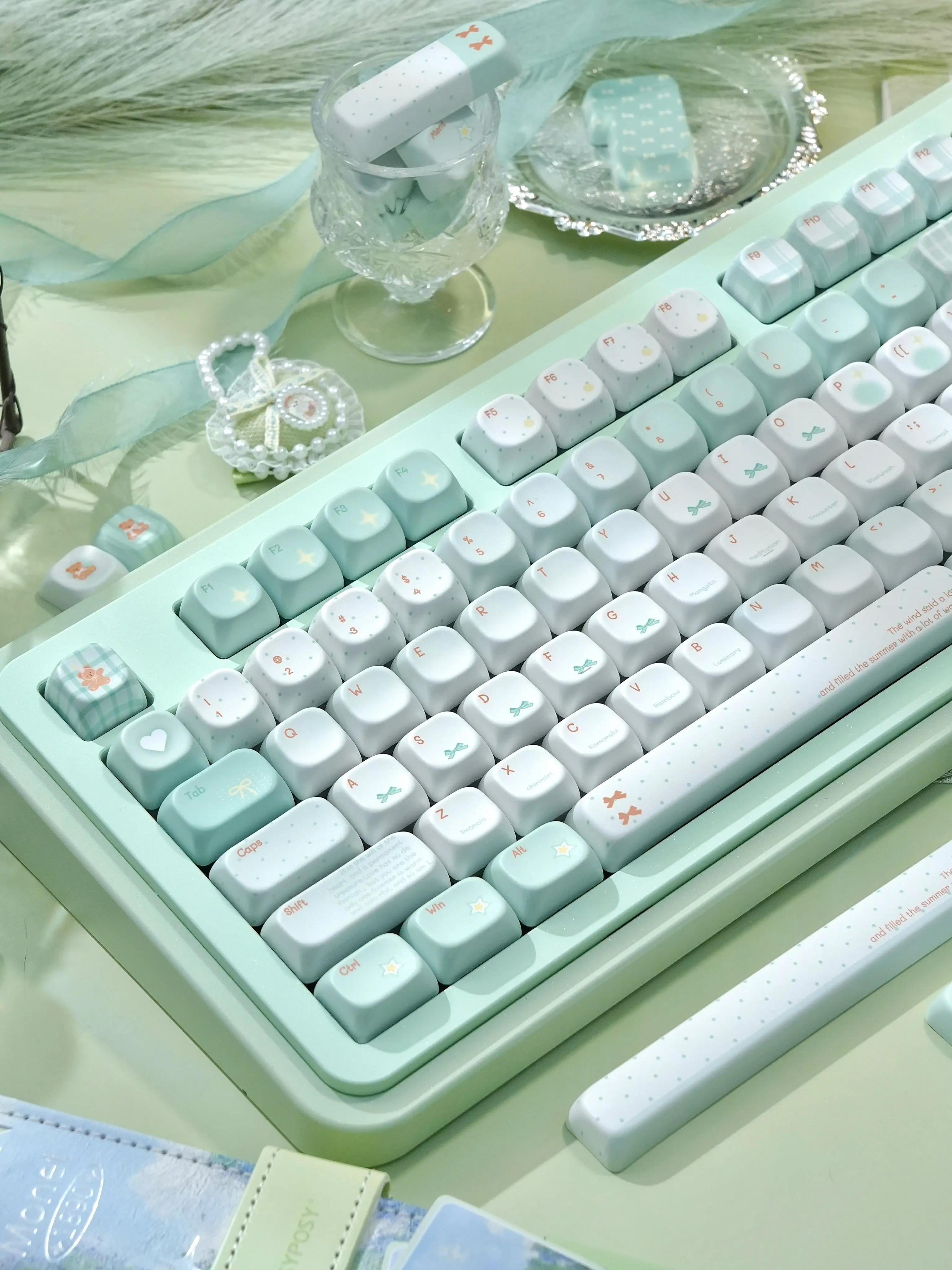 MAIMOOO Salt Gas Peppermint Keycaps Thermal Sublimation PBT+PC Silk Screen Mechanical Keyboard Light Green Transparent Keycaps