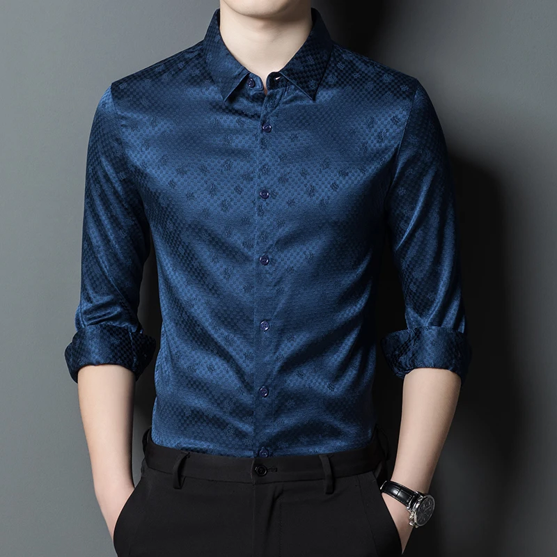 Handsome Men Shirts Long Sleeve Real Silk Luxury Business Casual Spring New Quality Soft Comfortable Easy Care Camisas De Hombre