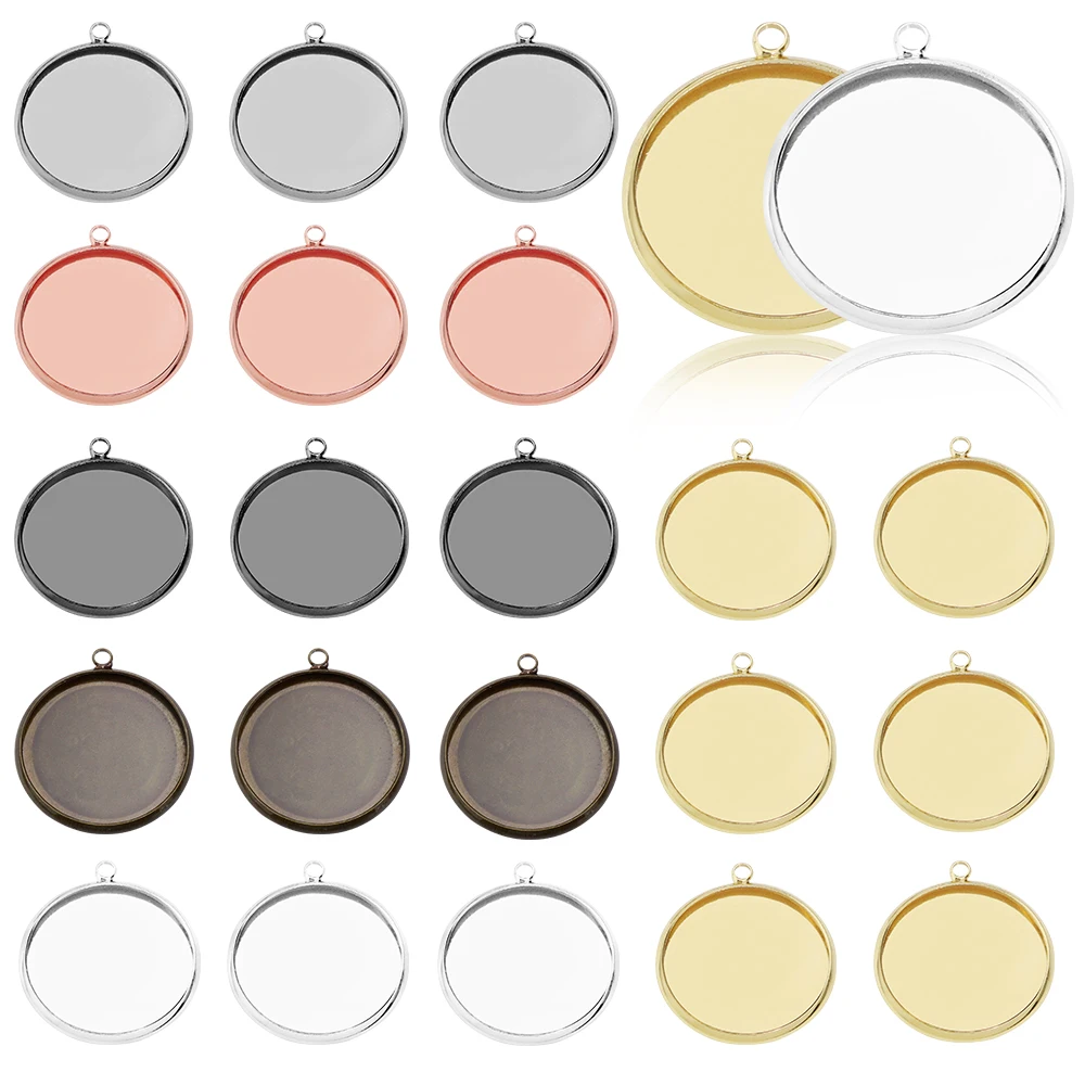 10pcs 8/10/12/14/16/18/20/25mm Round Cabochon Base Pendant Bezels Blank Tray Setting For DIY Jewelry Making Necklace Earrings