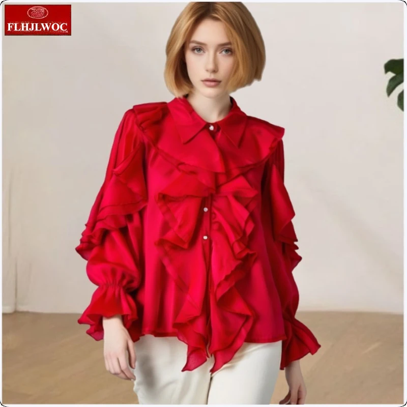 

European Style Cosplay Costume Ruffled Tops Sweet Cute Lolita Lantern Sleeve Shirt Y2k Aesthetic Lace Blouse Top Women Blusas