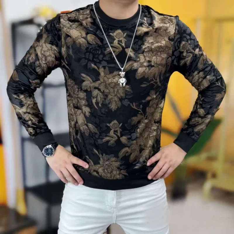 2025 luxo veludo hoodie para homens outono inverno manga longa em torno do pescoço sweatshirts casual negócios social pulôver camiseta M-4XL