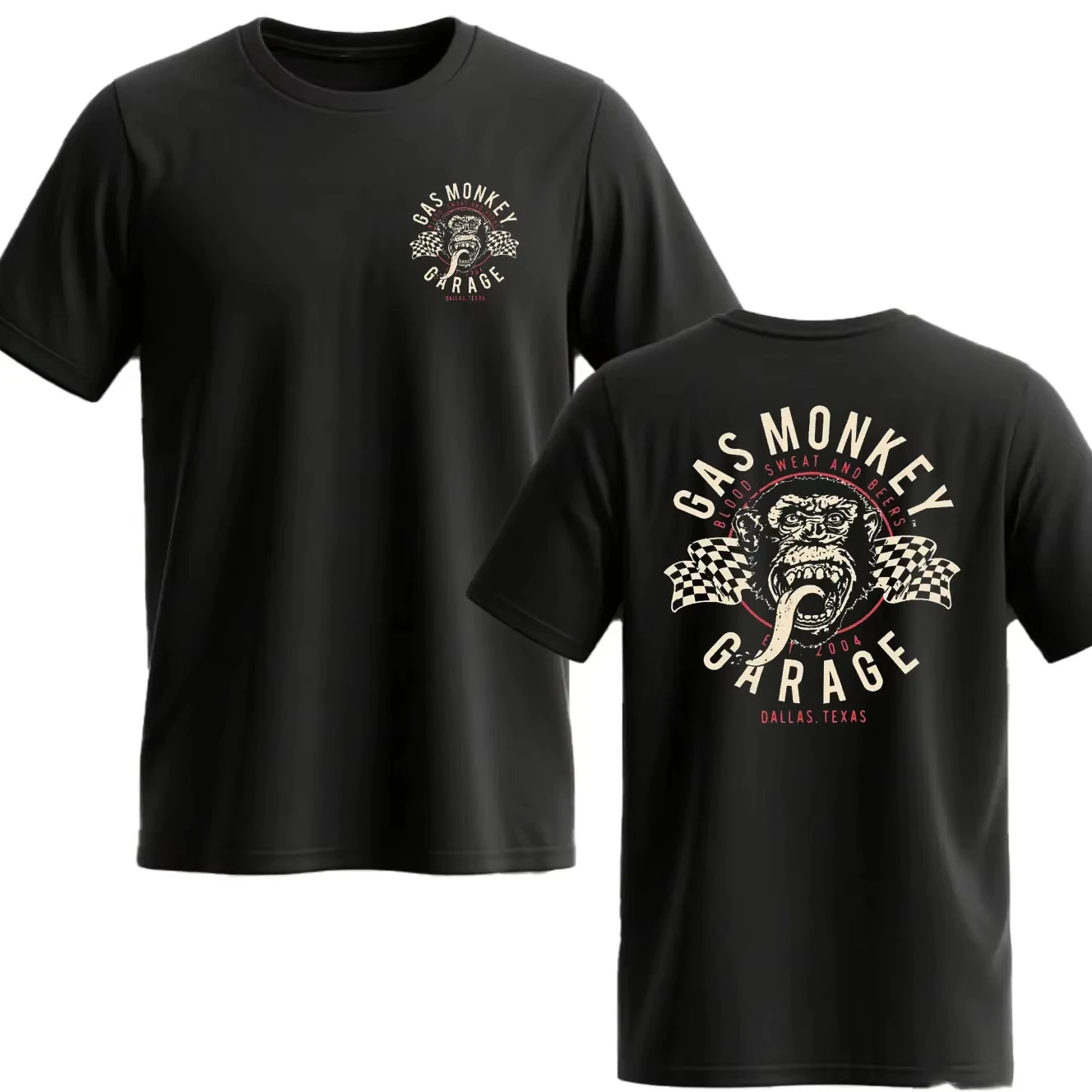 Men's Gas Monkey Style T-Shirt Vintage Biker Print Short Sleeve Tee Casual Streetwear Oversized Cotton T Shirt for Men