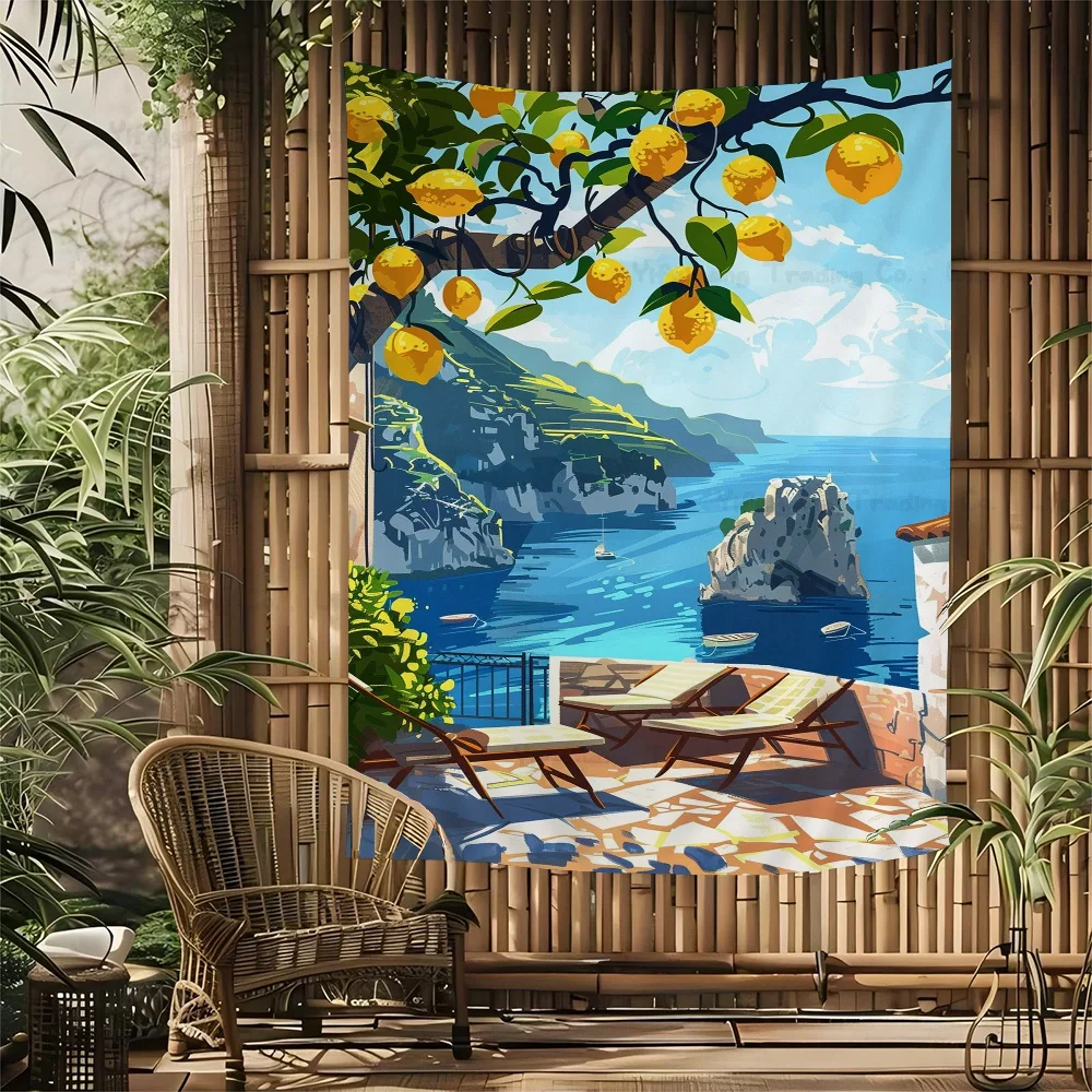 La Dolce Vita Lemon Anime Tapestry Hippie Flower Wall Carpets Dorm Decor Wall Hanging Home Decor