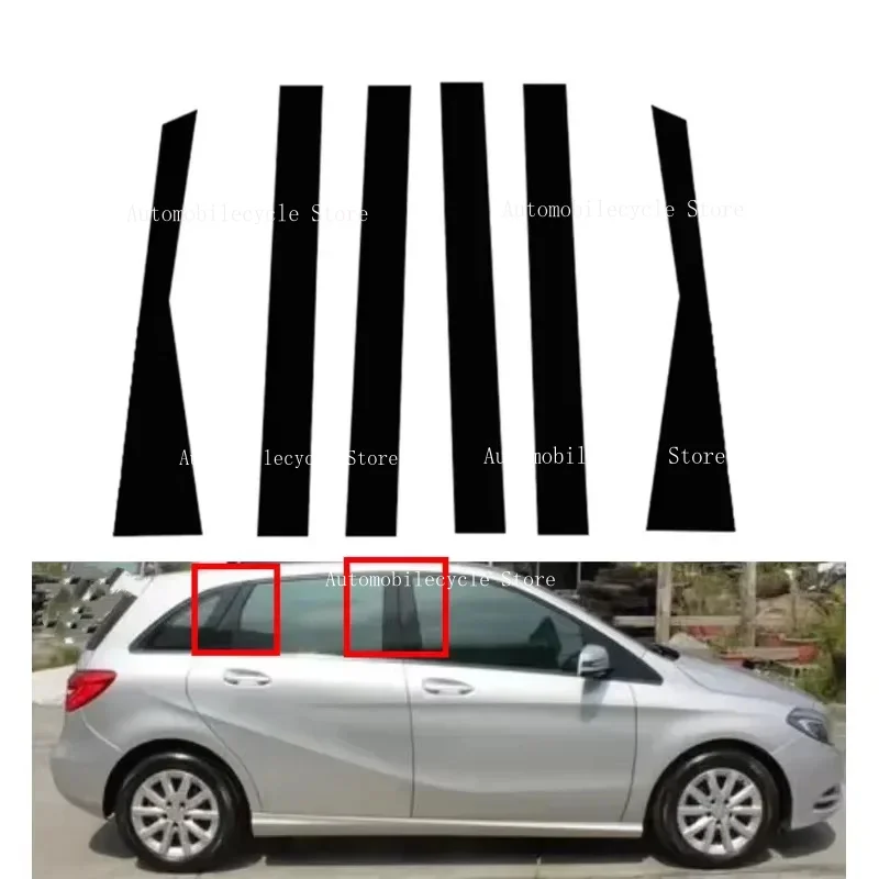 6PCS Glossy Black Pillar Posts Fit For Mercedes-Benz B-Class W246 2012-2017 2018 2019   Window Moulding B C Center Sticker Cover