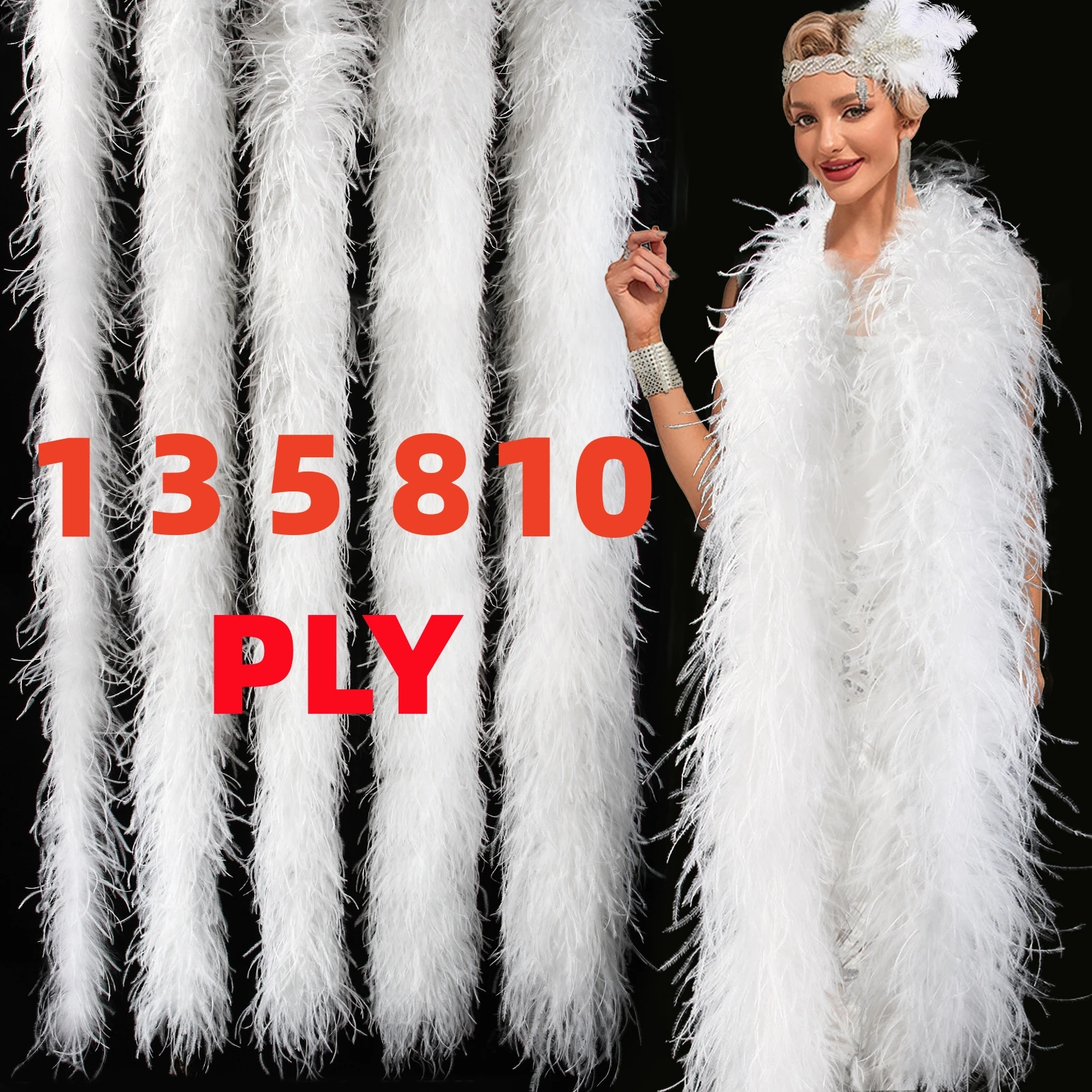 

1-20Ply Multicolor Ostrich Feather Boa 2Meters Ostrich Feathers Shawl for Party Lady Dress Clothing DIY Decoration Scarf