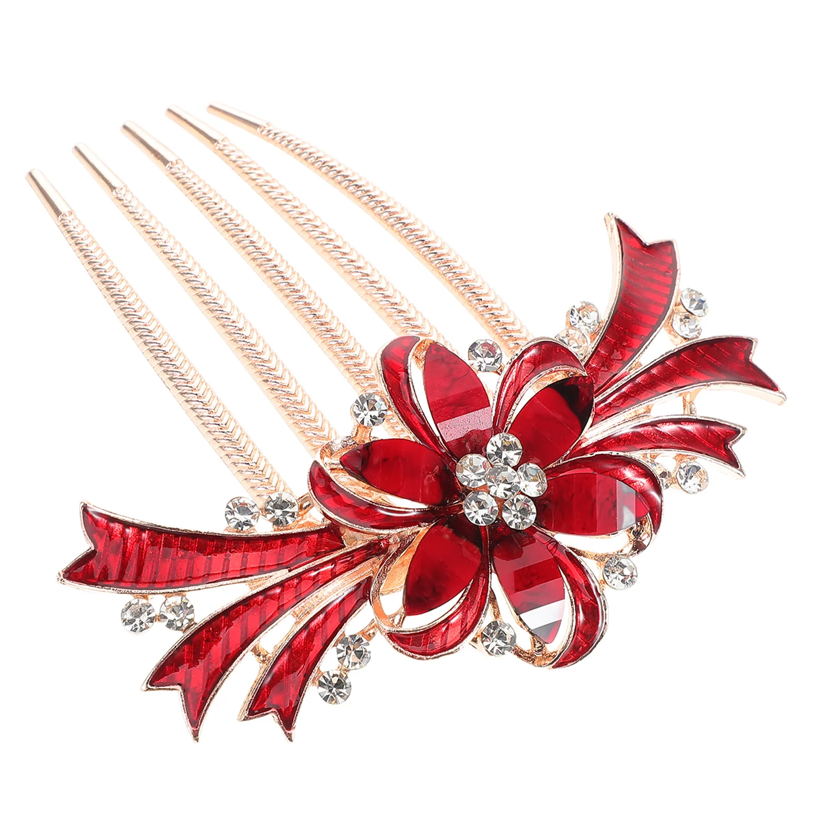 

Alloy Red Rhinestone Hair Comb Five-Prong Design Secure Grip Wedding Party Bride Bridal Hair Accessories French Twist Comb
