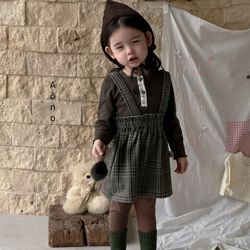 

Осенне-зимняя детская клетчатая юбка на подтяжках, винтажное клетчатое платье на бретелях для маленьких девочек, милая одежда трапециевидной формы с эластичной резинкой на талии для малышей