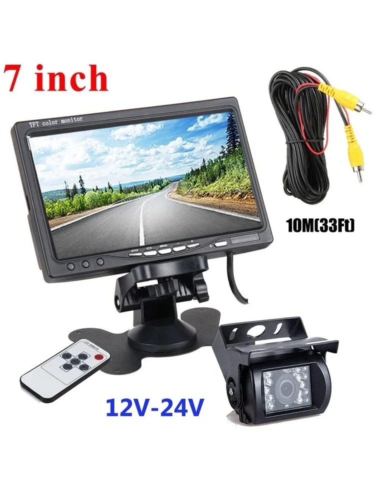 Bileeko 12-24v Voor RV Truck Bus Van Auto IR Back Up Camera Nachtzicht Systeem 7 "Achteruitrijcamera Monitor 10m AV kabel