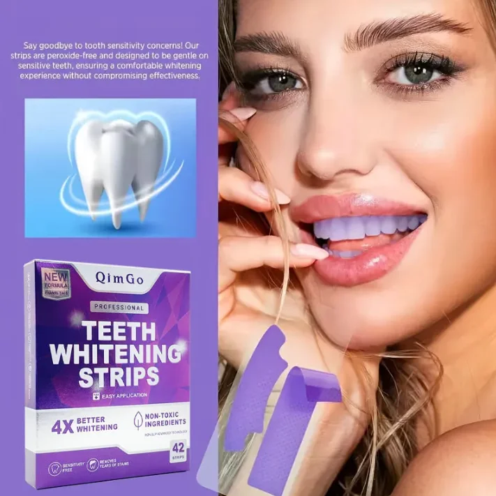 28Strips Remove Various Teeth Stains Upper Lower Teeth Care Strips Brand QimGo Professional Pryple Teeth Whitening Peroxide Free