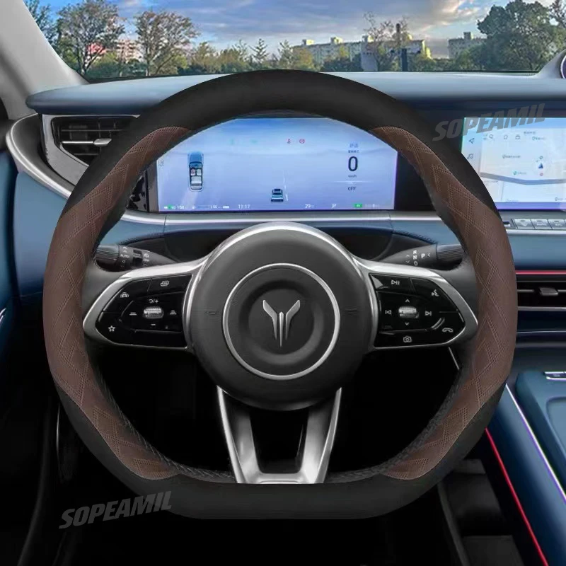 Car Non-slip Chamois Steering Wheel Cover For Lantu Voyah Free 2022- 2024 Auto Interior Accessories