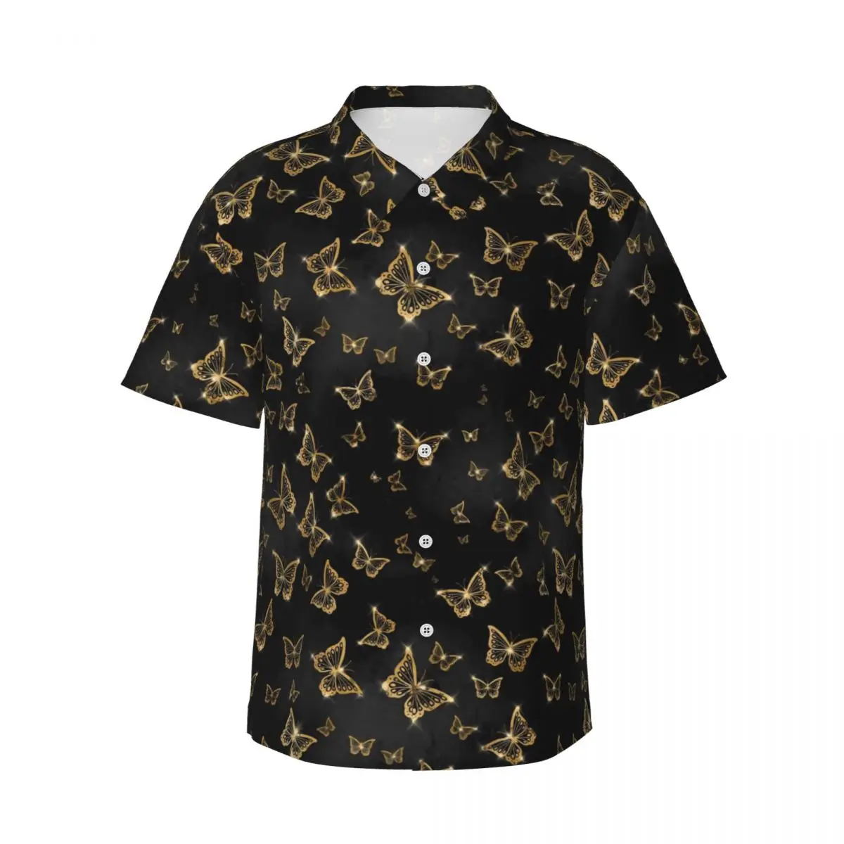 Butterfly Casual Shirt Gold and Black Loose Hawaiian Shirts Man Short Sleeve Beach Breathable Design Oversize Blouses