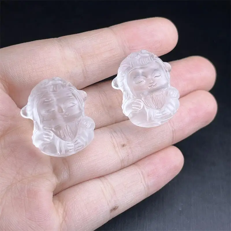 2PCS Natural Clear Quartz Sun Wukong Carving Healing Stones Cute Golden Fish For Pendant Home Decor DIY Gift 25MM