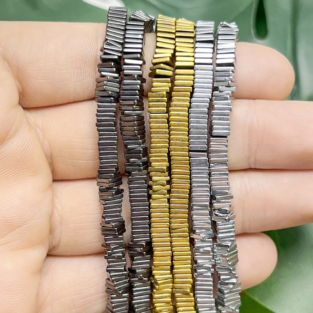 1x4mm branco k banhado a ouro hematita contas de pedra natural espaçador quadrado para fazer jóias diy pulseira colar 15''