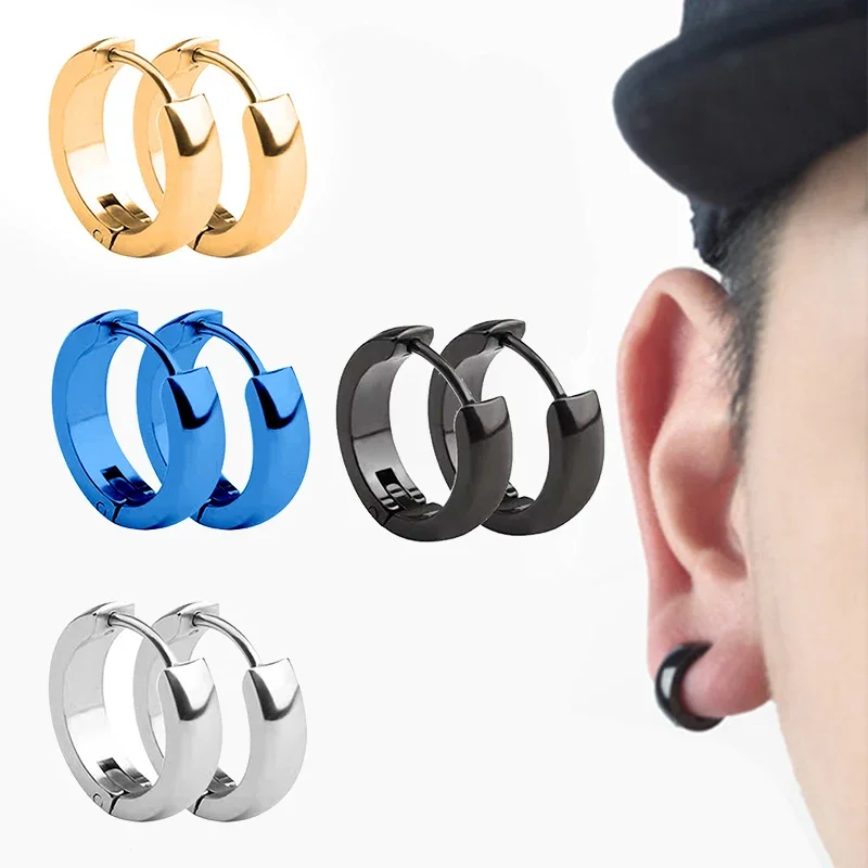 1Pair Punk Stainless Steel Round Circle Hoop Earrings For Men Women Not Fade Ear Rings Hip Hop Male Jewelry