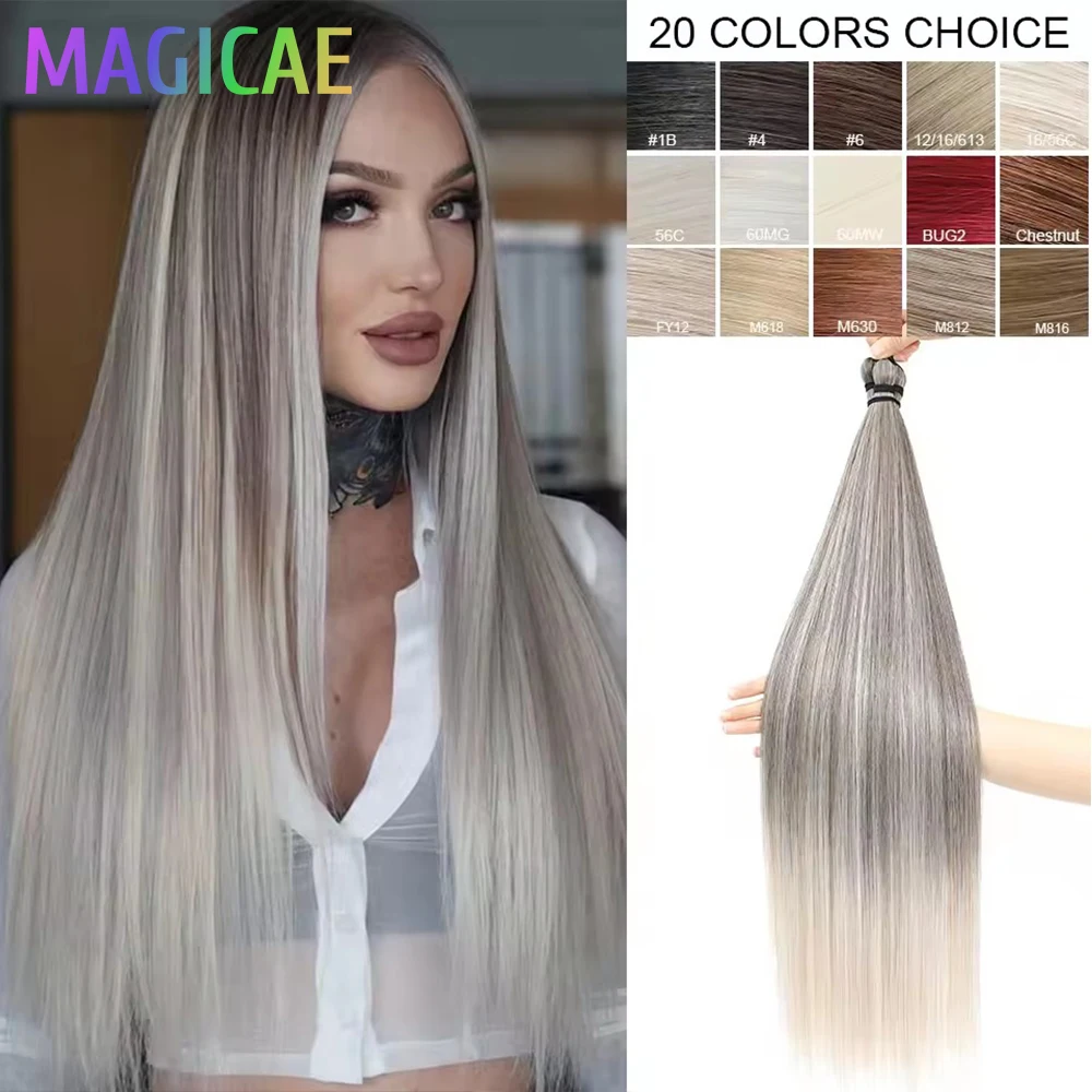 

Magicae 28inches 300grams Blond 27/613 White 60# Long 72cm Synthetic Silky Straight Crochet Braids Ombre Braiding Hair Extension